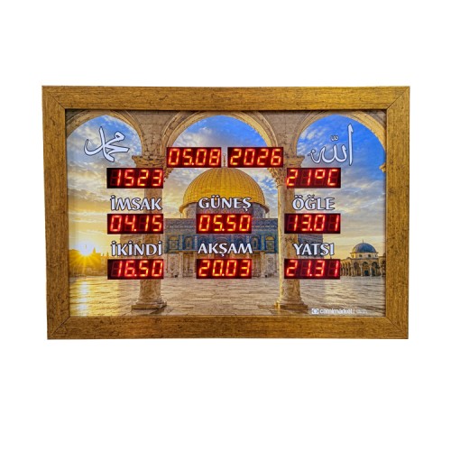 Ezan Okuyan Saat 33x23 cm – Kumandalı Yan Tasarım Mescidi Aksa - DMR-28M